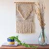 Handwoven Boho Wall Hanging, Blue Grey with Cream Fringe - The Village Country Store 