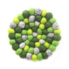Hand Crafted Felt Ball Trivets from Nepal: Round Chakra, Greens - Global Groove (T) - The Village Country Store 