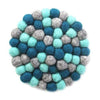 Hand Crafted Felt Ball Trivets from Nepal: Round Chakra, Light Blues - Global Groove (T) - The Village Country Store 