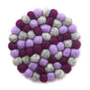 Hand Crafted Felt Ball Trivets from Nepal: Round Chakra, Purples - Global Groove (T) - The Village Country Store 