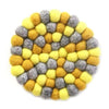 Hand Crafted Felt Ball Trivets from Nepal: Round Chakra, Yellows - Global Groove (T) - The Village Country Store 
