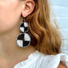 Maasai Bead Double Circle Dangle Earrings, White and Black - The Village Country Store 