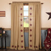 Burlap w/Burgundy Stencil Stars Panel Set of 2 84x40 - The Village Country Store 