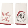 Chenille Christmas Holly Jolly Bleached White Muslin Tea Towel Set of 2 19x28 - The Village Country Store 