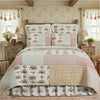 Rosehill Cottage Floral Gingham Patch Cotton Queen Quilt - 90x90 Dusty Rose & Natural Vintage Patchwork Bedding