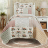 Rosehill Cottage Floral Gingham Patch Cotton Twin Quilt Set - 3 Piece Dusty Rose & Natural Vintage Patchwork Bedding