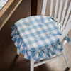 April & Olive Chair Pad Annie Buffalo Check Blue Ruffled Chair Pad 16.5x18