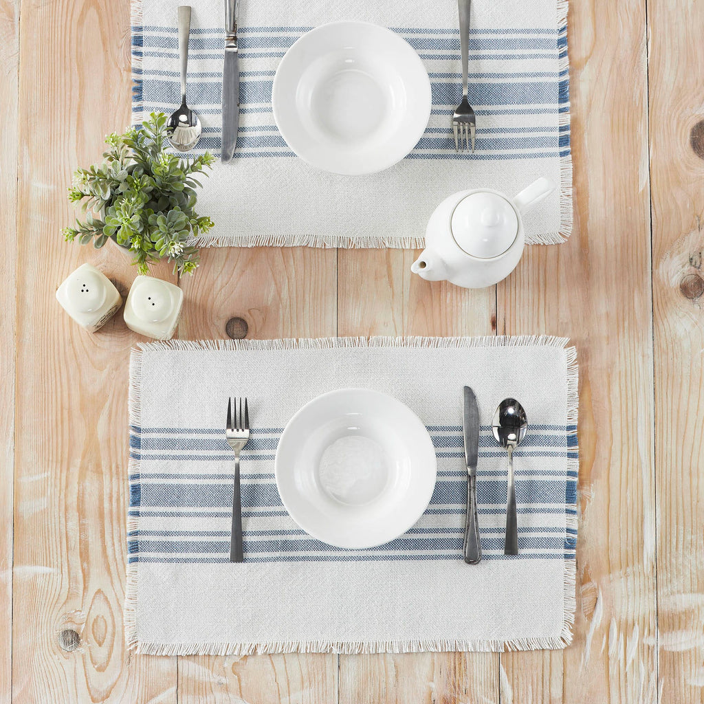 Antique White Stripe Blue Indoor/Outdoor Placemat Set of 6 13x19 - The Village Country Store