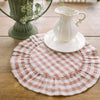 April & Olive Placemat Rosehill Cottage Dusty Rose Gingham Round Ruffled Cotton Placemats - Set of 6 - 15in Pink & Natural Table Mats