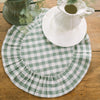 April & Olive Placemat Rosehill Cottage Green Gingham Round Ruffled Cotton Placemats - Set of 6 - 15in Green & Natural Table Mats