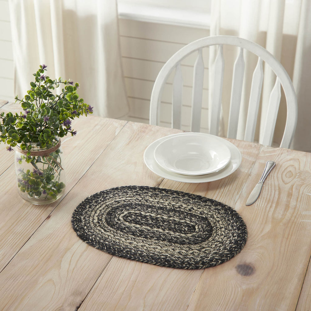 Sawyer Mill Black White Jute Oval Placemat 10x15 - The Village Country Store