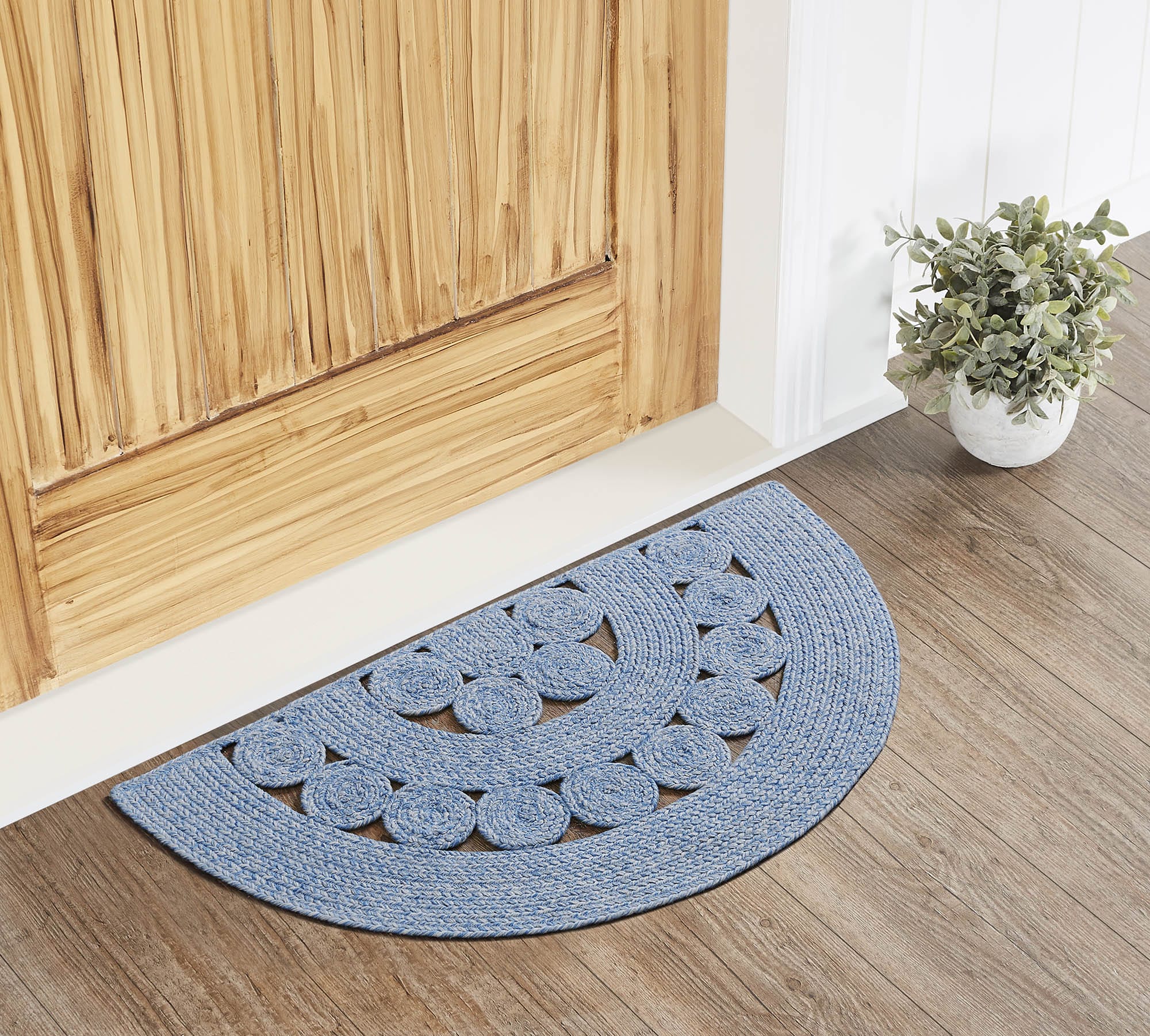 Blue Half Rug Celeste Blended Blue Indoor/Outdoor Half Circle Rug 19.5x36
