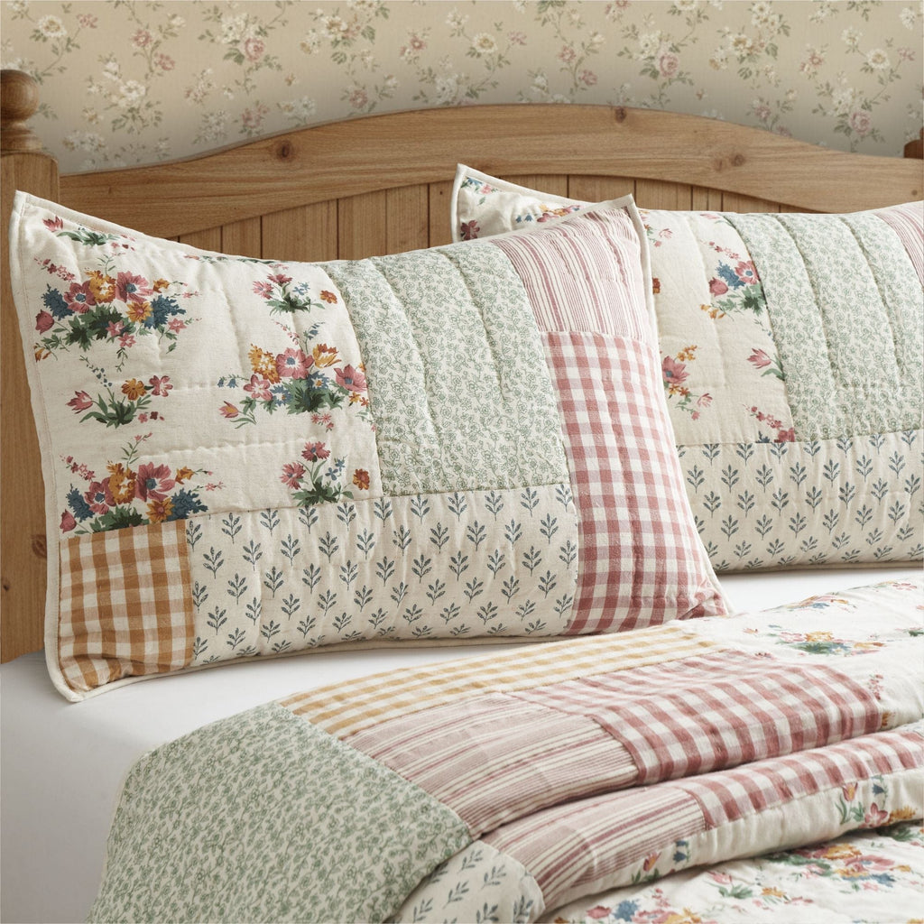 April & Olive Sham Rosehill Cottage Floral Patch Cotton Standard Sham - 20x26 Dusty Rose & Natural Vintage Patchwork Pillow Cover