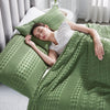 April & Olive Sham VHC Brands Waffle Weave Olive Green Standard Shams (Set of 2) 20x26 - Farmhouse & Boho Decorative Pillow Covers for Bedroom Decor