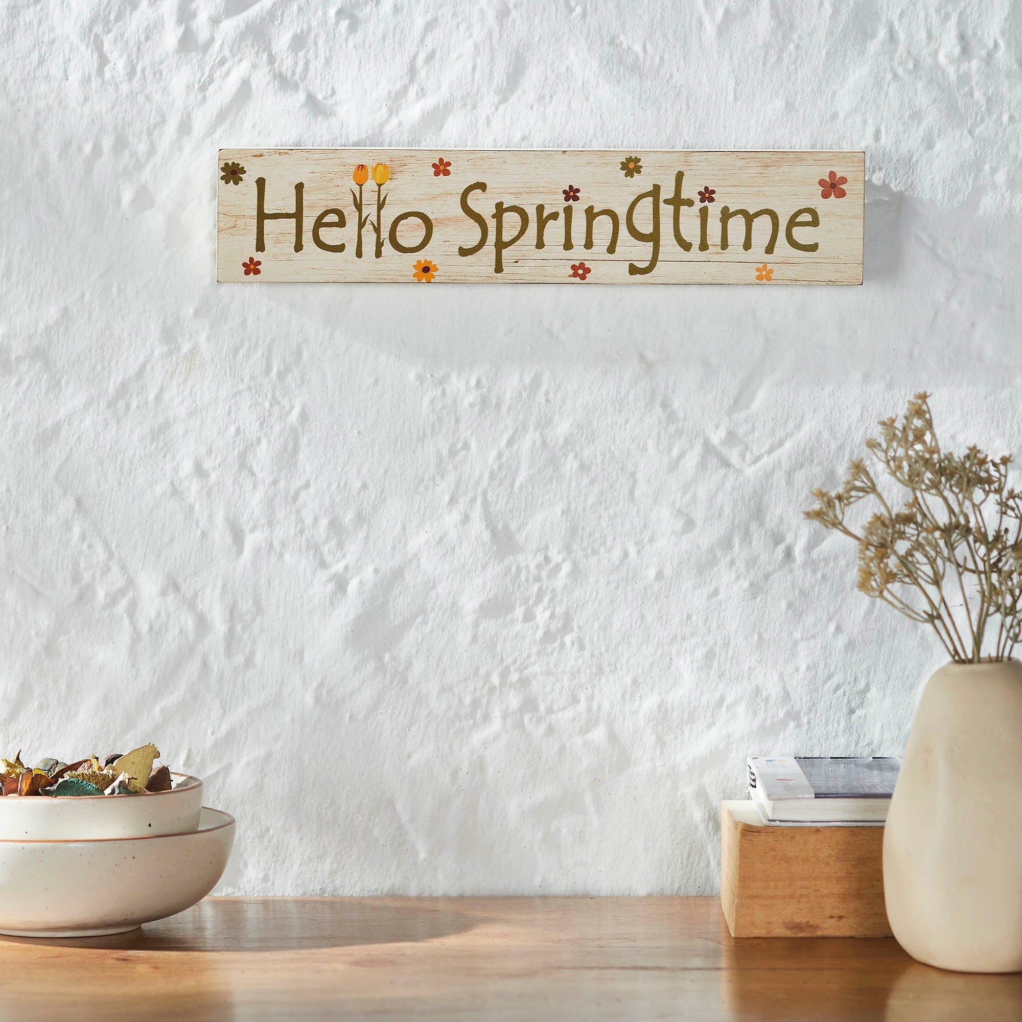 Spring Mdf Sign Spring In Bloom Hello Springtime w/ Flowers MDF Wall Sign 3x14x0.75