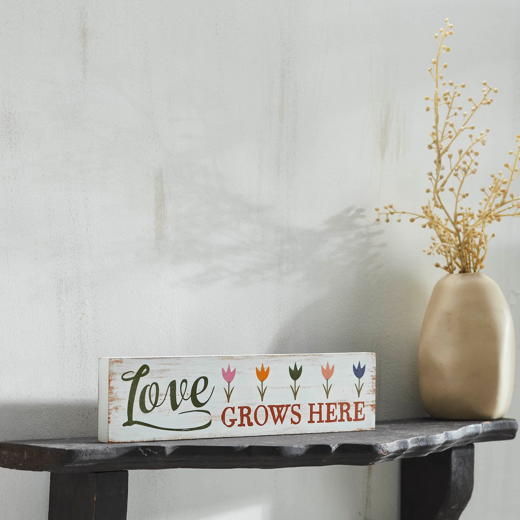 Spring Mdf Sign Spring In Bloom Love Grows Here w/ Tulips MDF Wall Sign 3x12x0.75