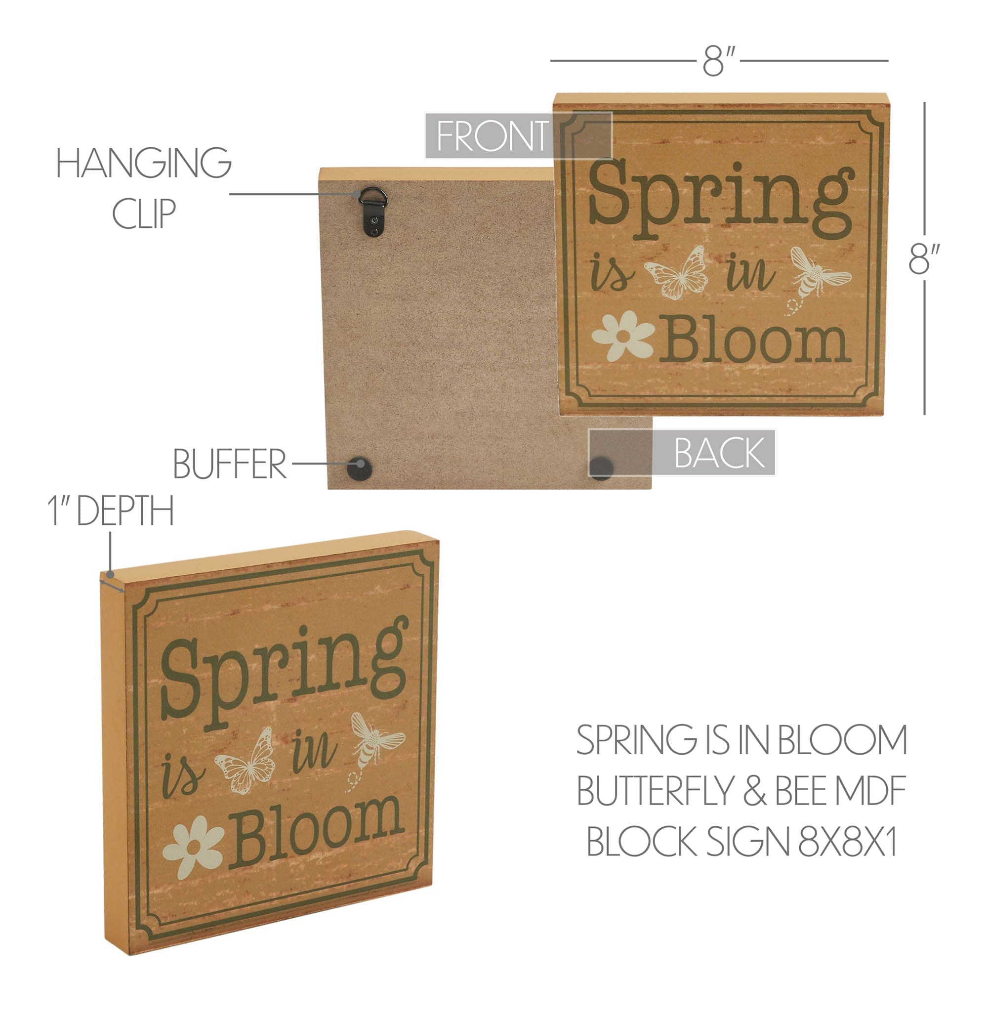 Spring Mdf Sign Spring In Bloom Spring Is In Bloom w/ Butterfly & Bee MDF Block Sign 8x8x1