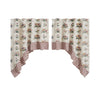 April & Olive Swag Rosehill Cottage Floral & Gingham Ruffled Cotton Swag Curtain Set - 36x36x16 Dusty Rose & Natural Window Drapes