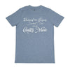 April & Olive T-Shirt Raised on Jesus T-Shirt, Light Blue Melange, Large