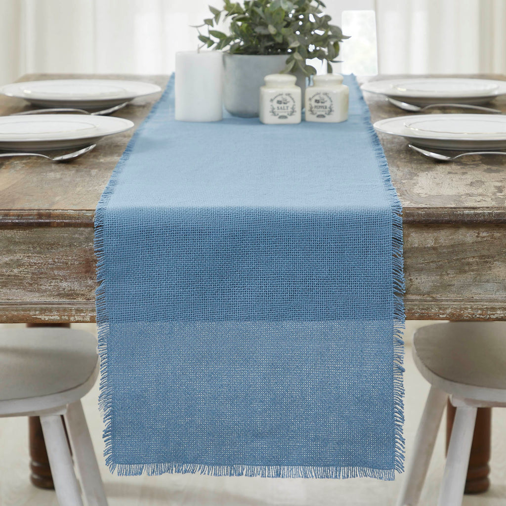 Burlap Blue Runner Fringed 12x72 - The Village Country Store
