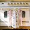 April & Olive Tea Towel Rosehill Cottage Ruffled Cotton Hanging Kitchen Towels - Set of 3 - Green & Dusty Rose Gingham Floral