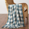 April & Olive Throw River Blue Woven Check Throw Blanket with Fringe 50x60
