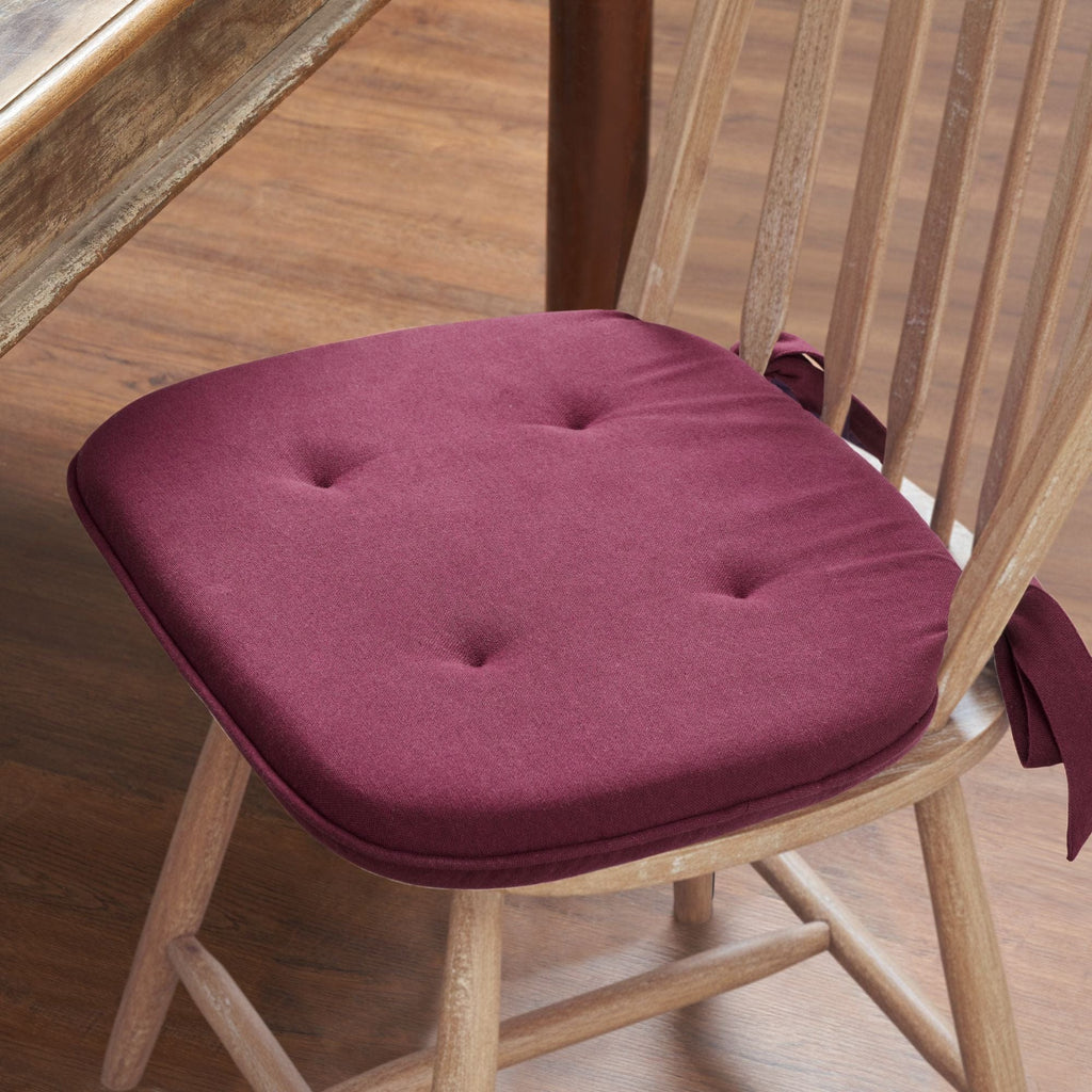 Mayflower Market Chair Pad Cranberry Red Solid Chair Pad with Ties - 15.5x17 Farmhouse Cottage Stuffed Seat Cushion