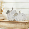 Mayflower Market Figurine White Wash Farmhouse Wooden Pumpkin Set of 2 - 7 and 9 inch