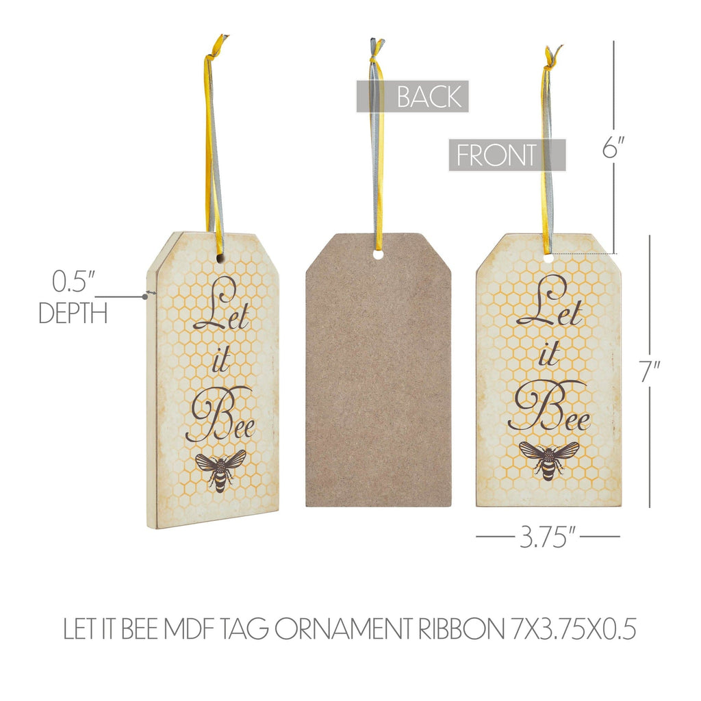 Mayflower Market Ornament Buzzy Bees Let It Bee MDF Tag Ornament w/ Ribbon 7x3.75x0.5