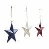 Mayflower Market Ornament Painted Metal RWB Stars Ornament Set of 3 Colors 6x6x1