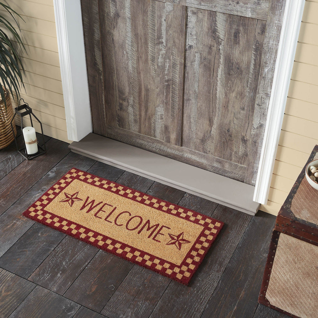Bugundy Check Rug Burgundy Check Stars Coir Welcome Rug Rect 17x36