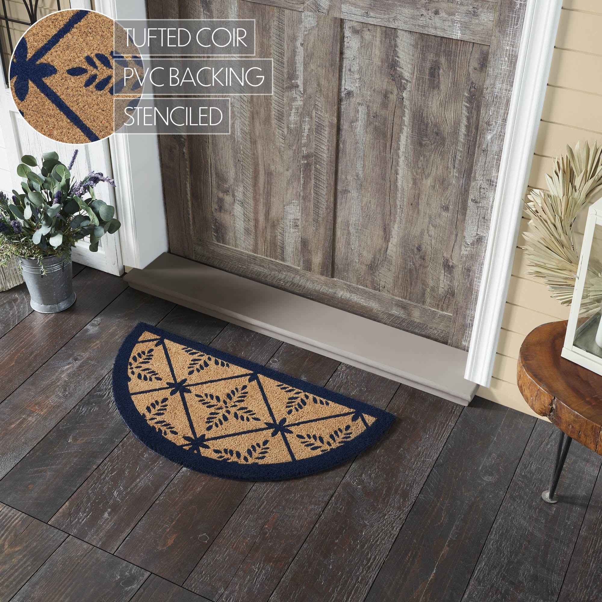 Half Circle Rustic Rugs Charleston Mosaic Blue Coir Rug Half Circle 16.5x33