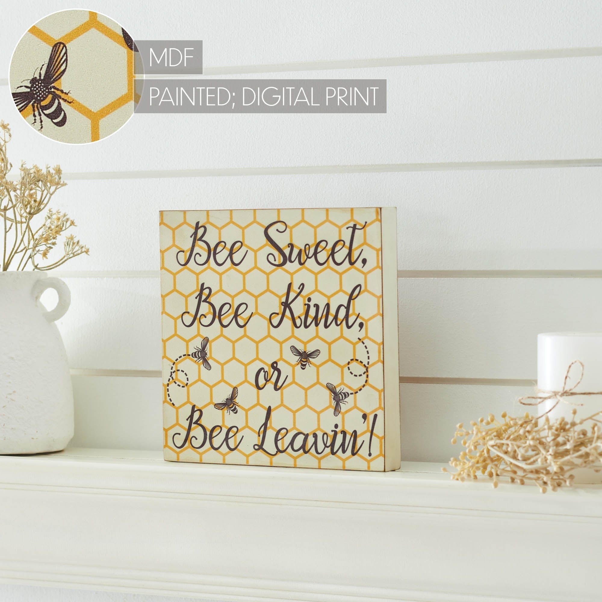 Bee Block Sign Buzzy Bees Bee Sweet, Bee Kind, or Bee Leavin! MDF Block Sign 8x8x1