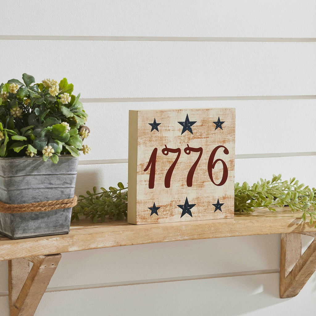 Block Sign My Country 1776 w/ Blue Stars MDF Block Sign 6x6x1