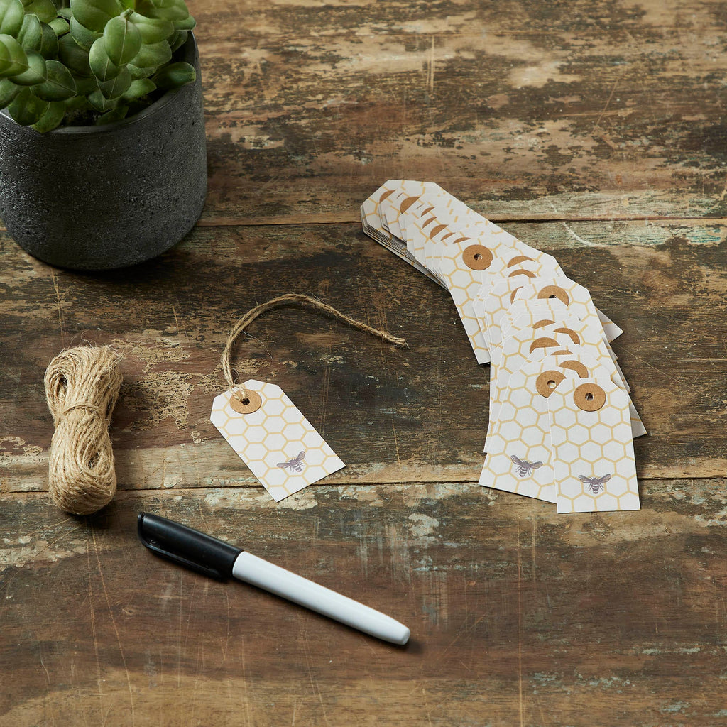 Mayflower Market Tag Buzzy Bees Bee Paper Tag 2.75x1.5 w/ Twine Set of 50