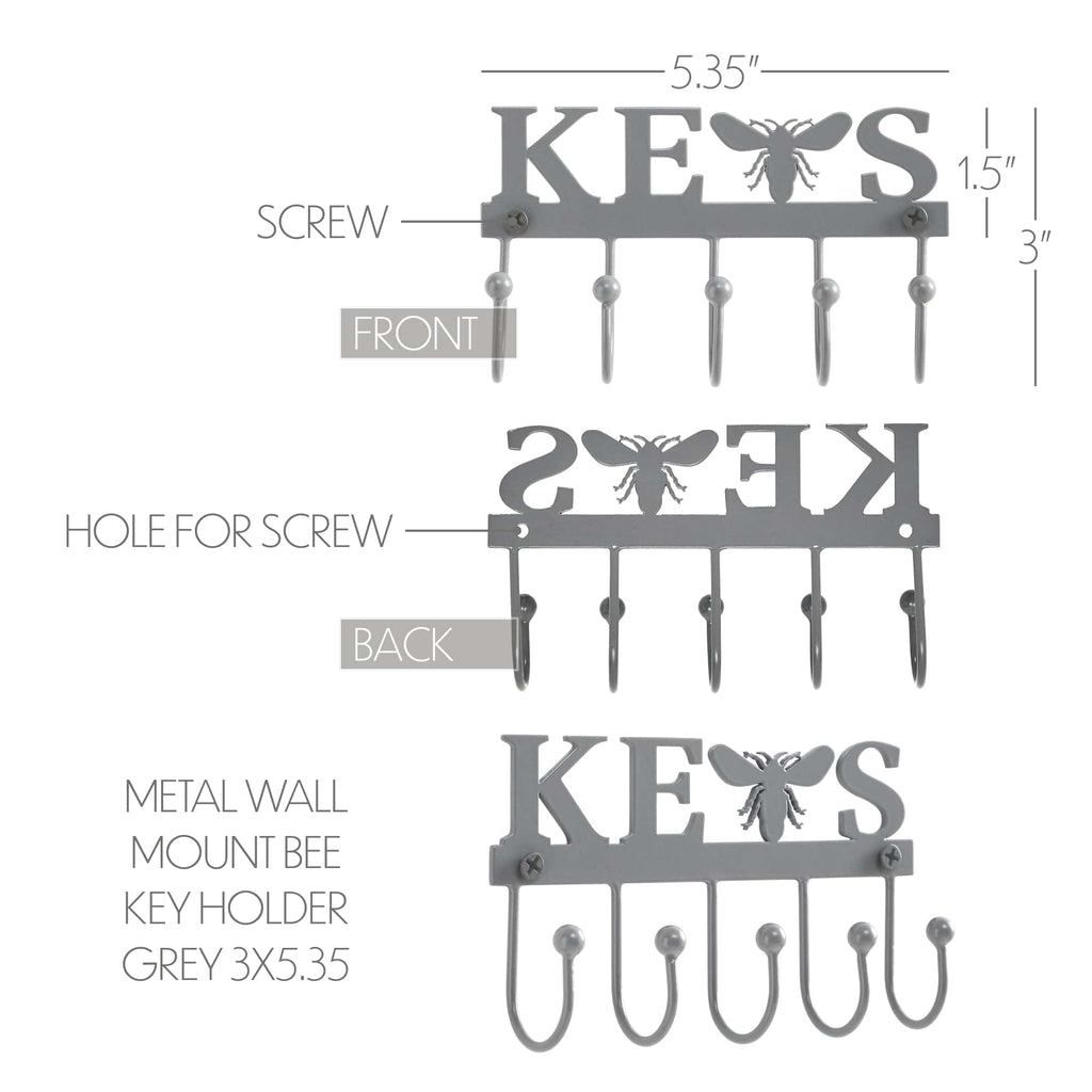 Metal Bee Key Rack Buzzy Bees Metal Wall Mount Bee Key Holder Grey 3x5.3