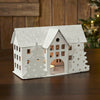 Tealight Holder Metal Village House B Antique White 6.75x10.5x5.5 - The Village Country Store 