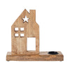 Tealight Holder Wooden Saltbox House w/ Star Natural 10.25x9x2.5 - The Village Country Store 