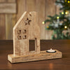 Tealight Holder Wooden Saltbox House w/ Star Natural 10.25x9x2.5 - The Village Country Store 