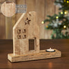 Tealight Holder Wooden Saltbox House w/ Star Natural 10.25x9x2.5 - The Village Country Store 