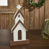 Seasons Crest Figurine Brown Roof White Church Wooden Figurine 12x6x1