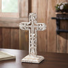 Seasons Crest Figurine Distressed White Ornate Wooden Cross w/ Base 13x7.5x5