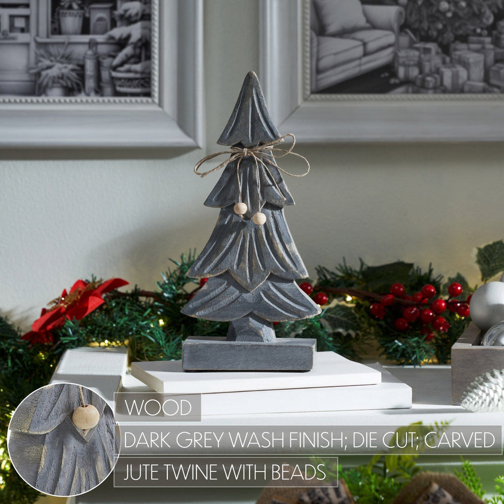 Four-Tiered Pine Distressed Dark Grey Wooden Tree Large 10.25x4.75x2.5