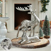Seasons Crest Figurine Hammered Silver Reindeer Figurines Set of 2 - 7x7x2/11x8.5x2