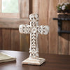 Seasons Crest Figurine Natural & Distressed White Wooden Cross w/ Rosette Center & Base 13x8x5