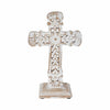 Seasons Crest Figurine Natural & Distressed White Wooden Cross w/ Rosette Center & Base 13x8x5