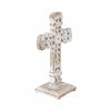 Seasons Crest Figurine Natural & Distressed White Wooden Cross w/ Rosette Center & Base 13x8x5