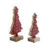 Seasons Crest Figurine Red Plaid Natural Wooden Tree Set of 2 - 8x4.5x2.25/9.75x5.5x2.25