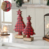 Seasons Crest Figurine Red Plaid Natural Wooden Tree Set of 2 - 8x4.5x2.25/9.75x5.5x2.25