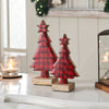 Seasons Crest Figurine Red Plaid Natural Wooden Tree Set of 2 - 8x4.5x2.25/9.75x5.5x2.25